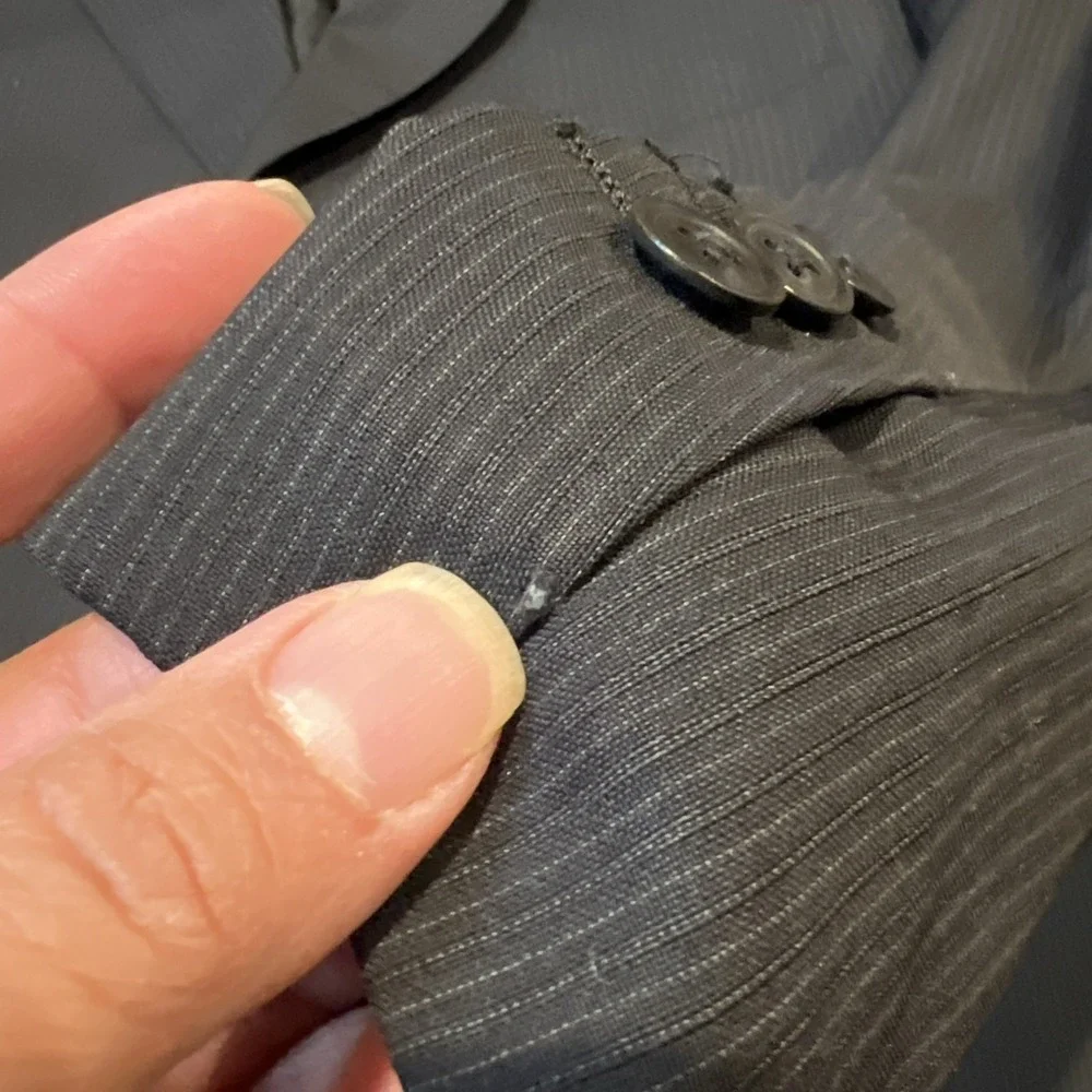 Armani Collezioni Wool Blazer 3-Button  In Pin Black Size 48L Italy